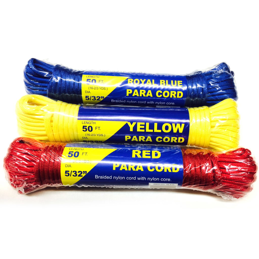 50' Braided Paracord 3-Pack Blue/Yellow/Red